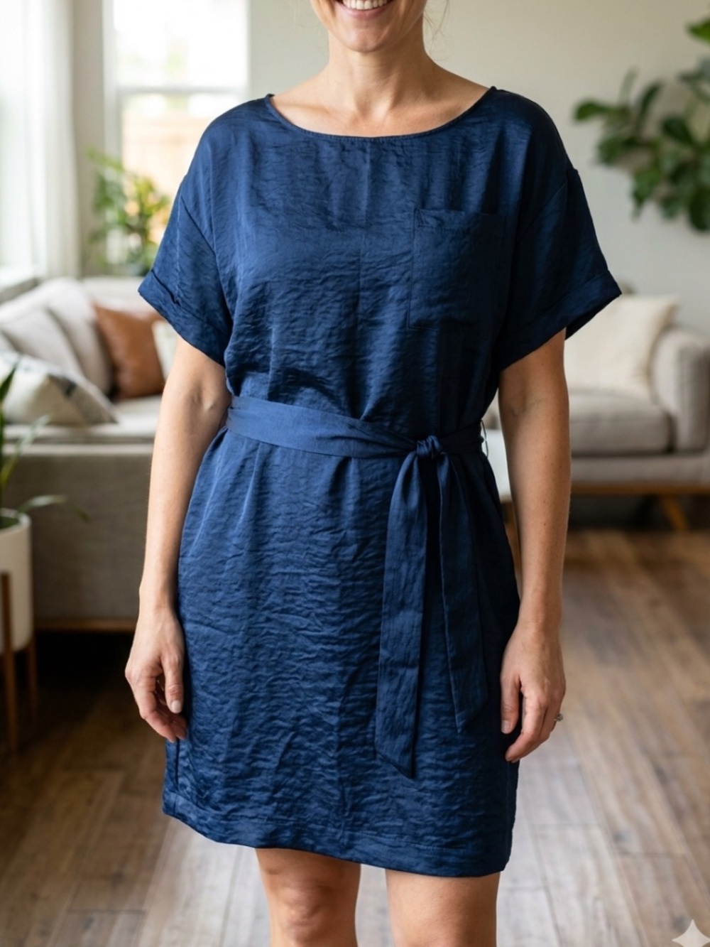 Old Navy Round Neck Short Sleeve Belted Shift Dress | Size S